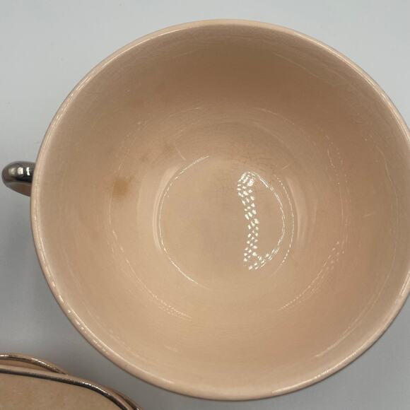 Vintage Quadro Crooksville Pink Floral Double-Handled Cup & Small Plate set of 2 - Picture 5 of 8